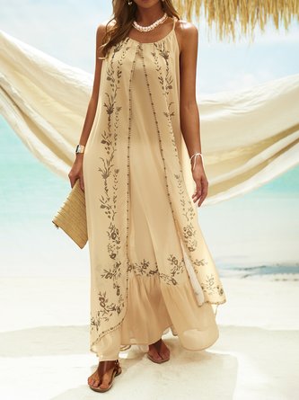 Bohemian embroidered suspender dress
