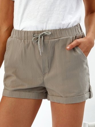 Pockets Solid Casual Shorts