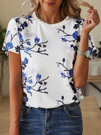 Casual Floral Short Sleeve Round Neck Printed T-Shirt