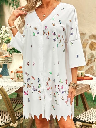 Plus size V Neck Butterfly Casual Weaving Dress