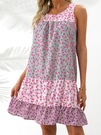 Plus size Floral Sleeveless Floral Summer Weaving Dress