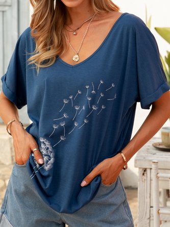 Printed V Neck Short Sleeve Casual Tops