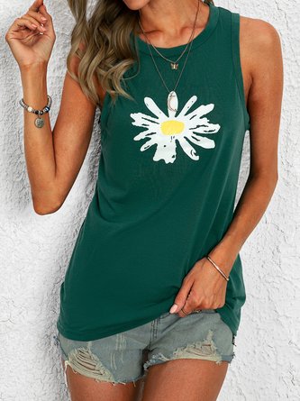 Plus Size Floral-Print Sleeveless Crew Neck Shirts & Tops