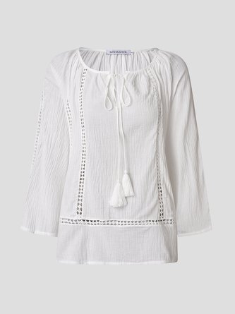 Guipure Lace V Neck Long Sleeve Holiday Blouse