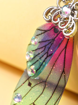 Fashion Rhinestone Gradient Color Wing-shaped Drop Earrings