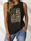 Plus Size Graphic Sleeveless  Printed  Cotton-blend  Crew Neck  Casual  Summer  Black Top