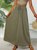 Green Solid Cotton Blend Laces Up with Elastic Waist Casual Long Skirt