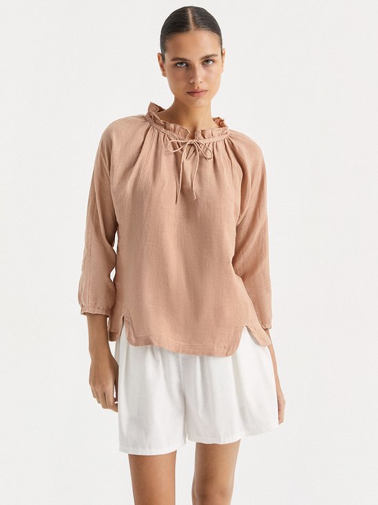Valencia 100%  Linen Shirt with Lace Collar