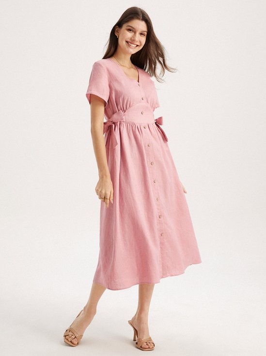Vega 100% Linen Pink Dress