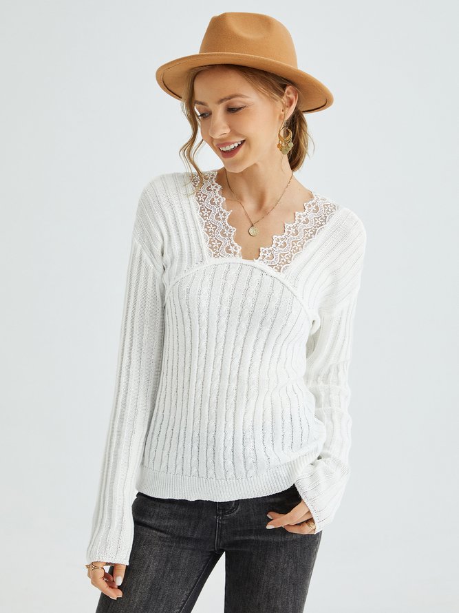 V-shaped stitching lace sweater