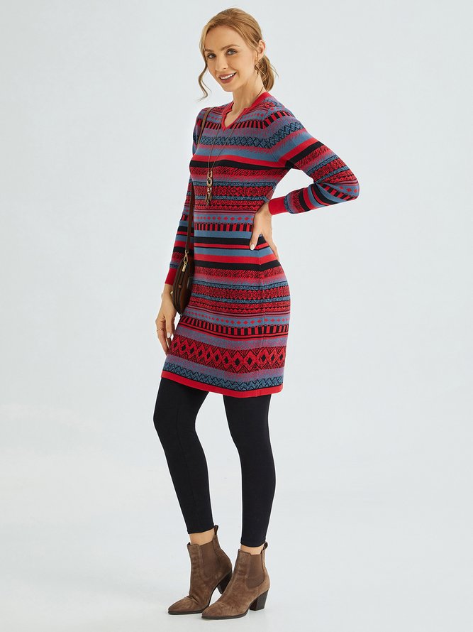 Plus Size Cotton-Blend Casual Knitting Dress