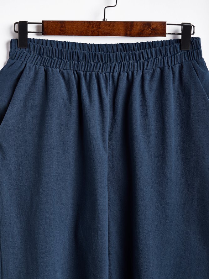 Plain Summer Casual Natural Lightweight Daily Wide leg pants Cotton Long Casual Pants for Women