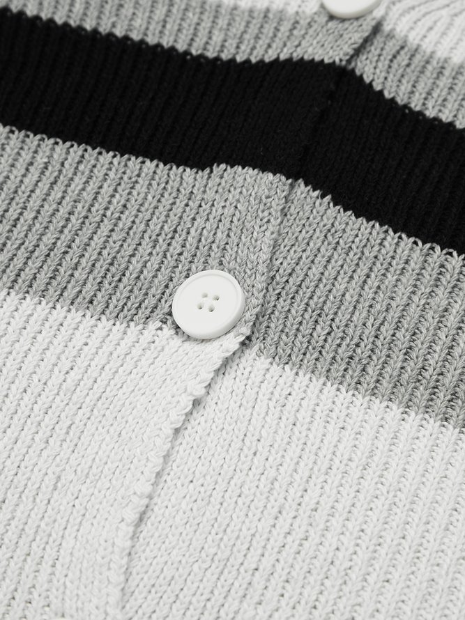 V Neck Long Sleeve Striped Sweater