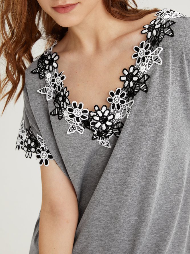 Plain simple flower lace top T-shirt