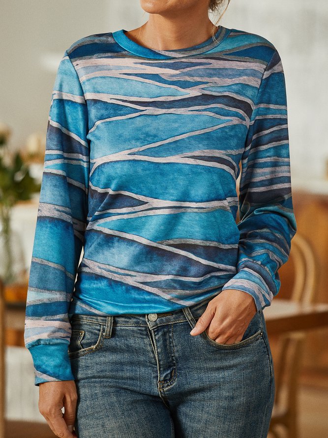 Casual Long Sleeve Wave Printed Sweatshirts