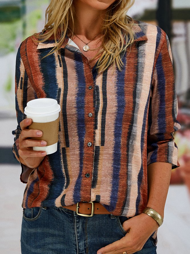 Abstract Striped Long Sleeve Buttoned Casual Shirt