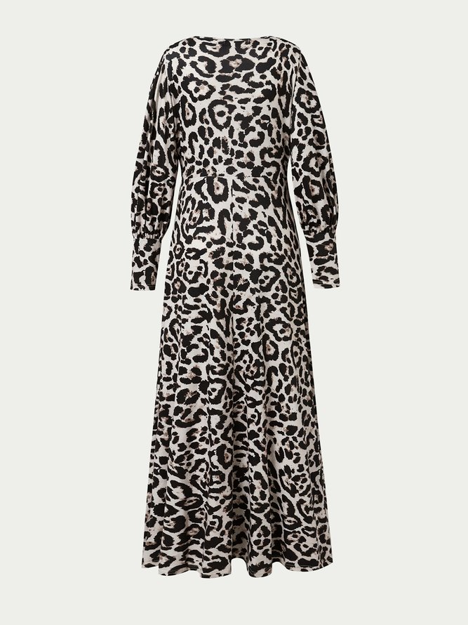 Casual Leopard Long Sleeve Knitting Dress