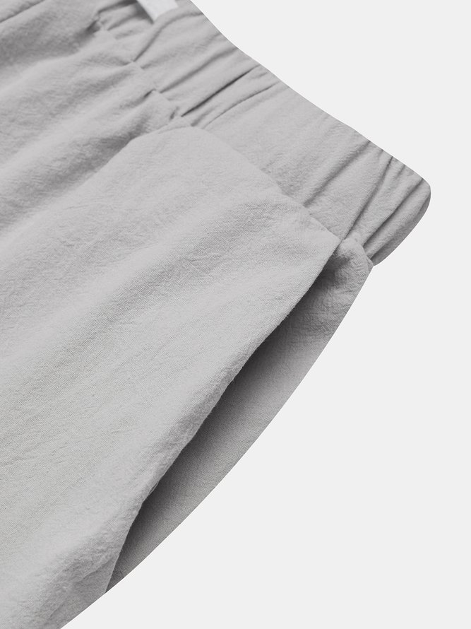 Plain Drawstring Waist Pockets Casual Pants