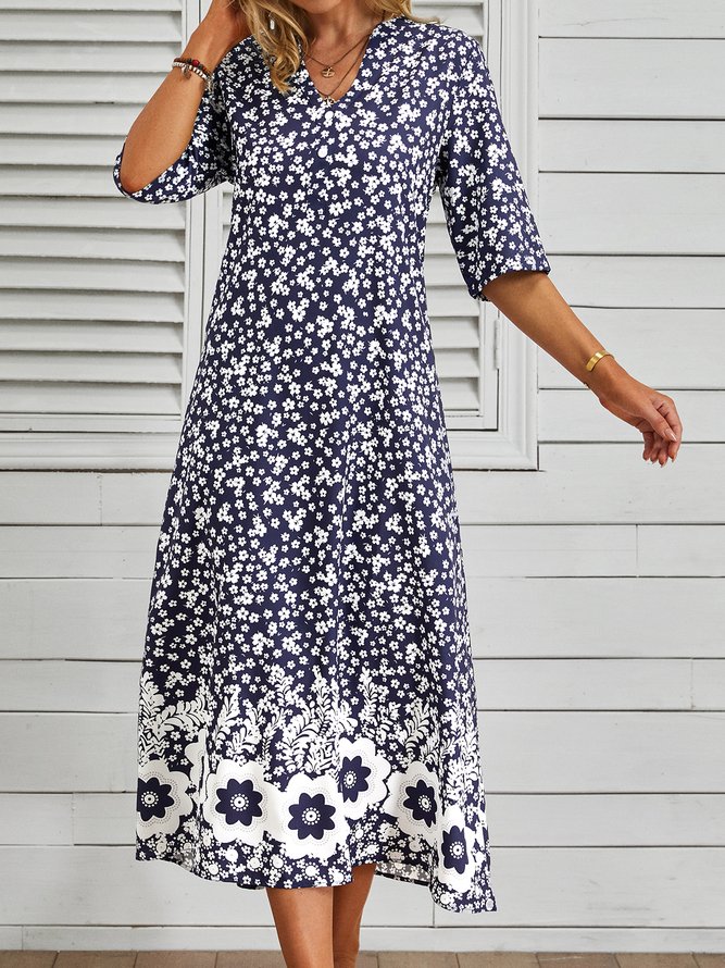 Casual Floral Short Sleeve Woven Dress