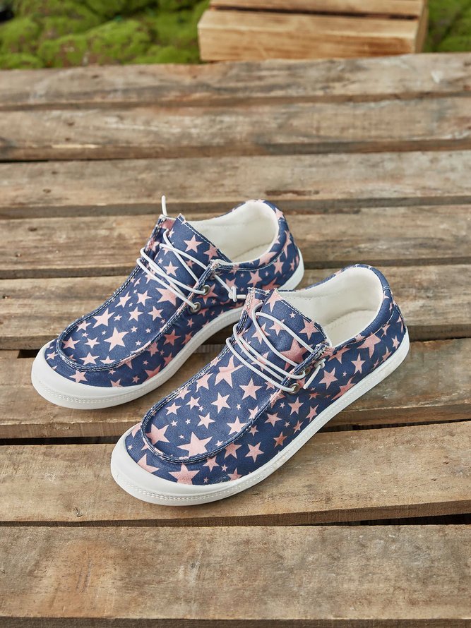 (small-size) Star Graphic-Print Denim Lace-Up Canvas Flats