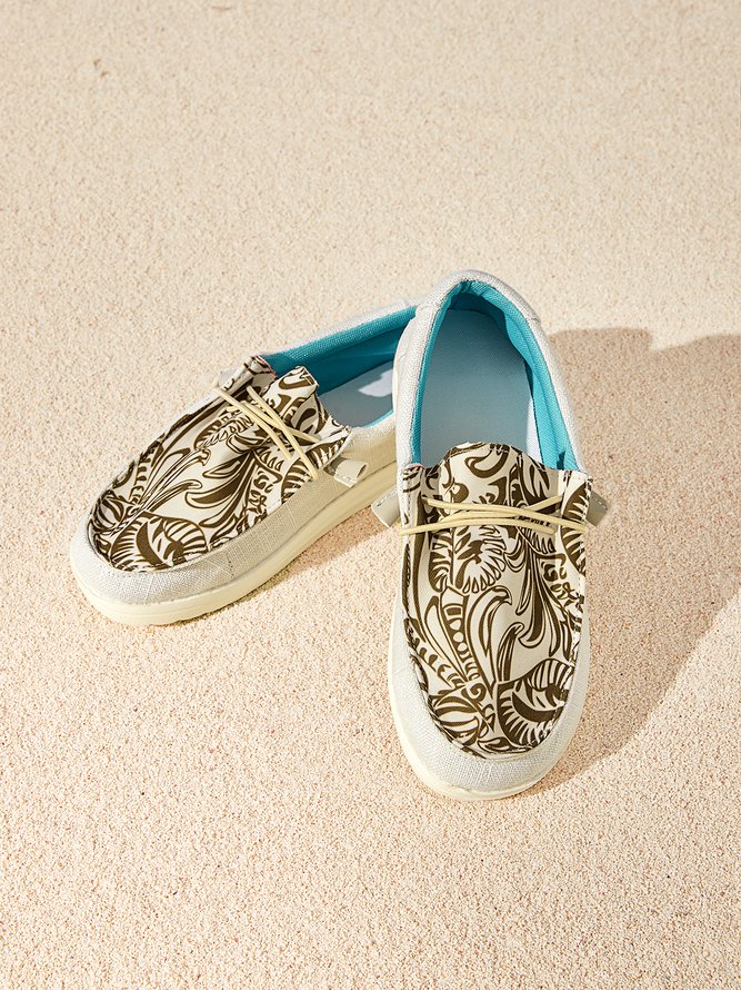 (small-size) Ethnic Print Casual Flat Slip On Ladies Shoes