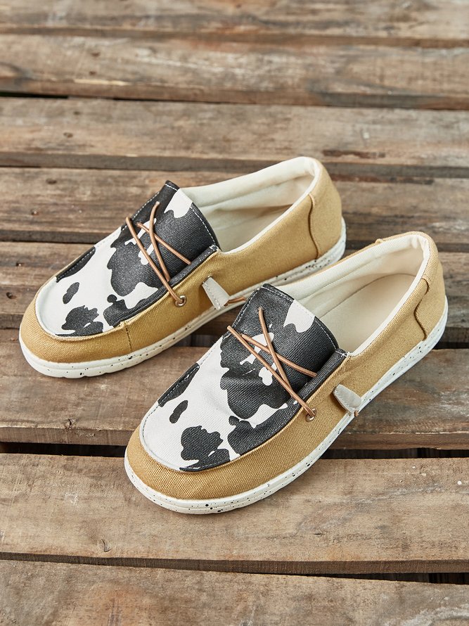 (small-size) Canvas women's Moccasins with cow print in multi sizes