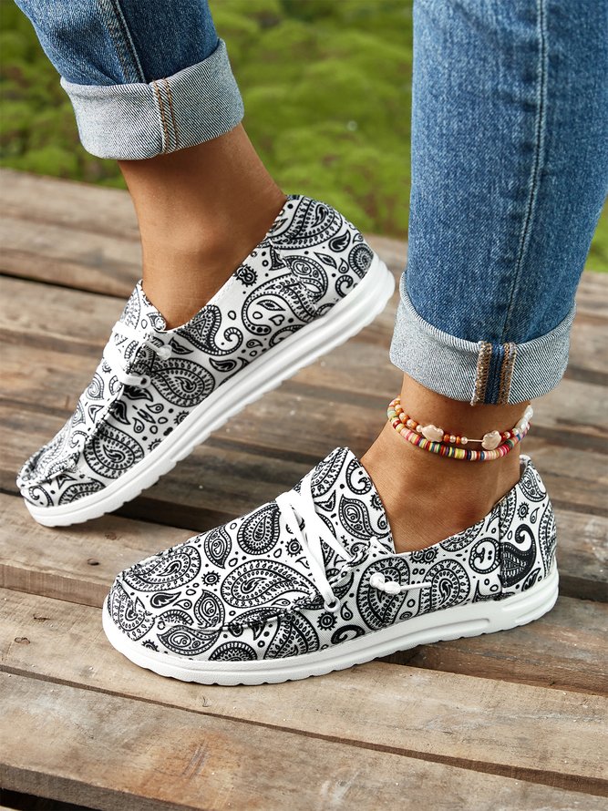 (small-size) Multi-color and sizes Paisley Print lace-up Women's Moccasins