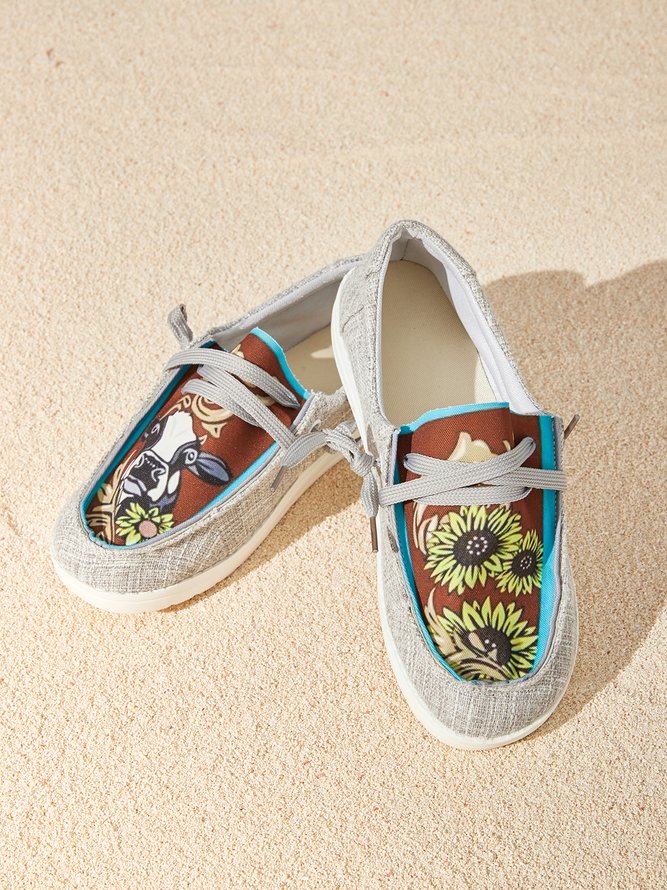 (small-size) Sunflower and cow print flats slip on women's flats