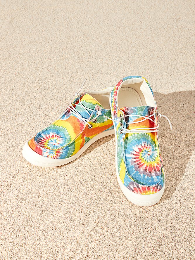 (small-size) Women's comfortable lace-up flat Moccasins with Tie dye pattern in multiple sizes