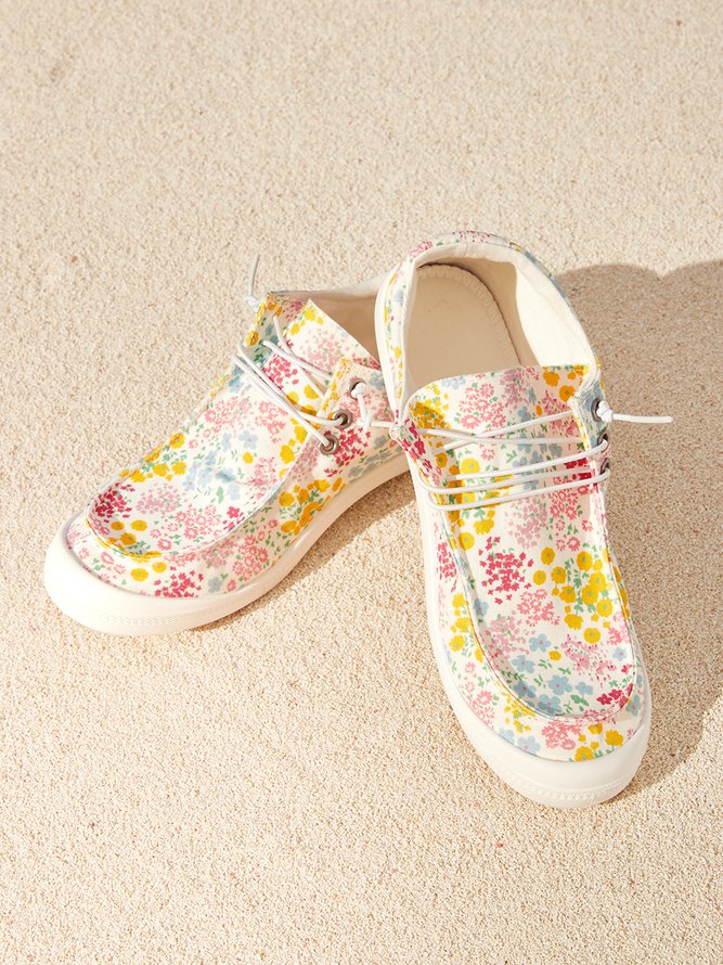 Pastel color Floral Flat Moccasin Slip On Shoes with Wear-Resistant Non-slip Lightweight