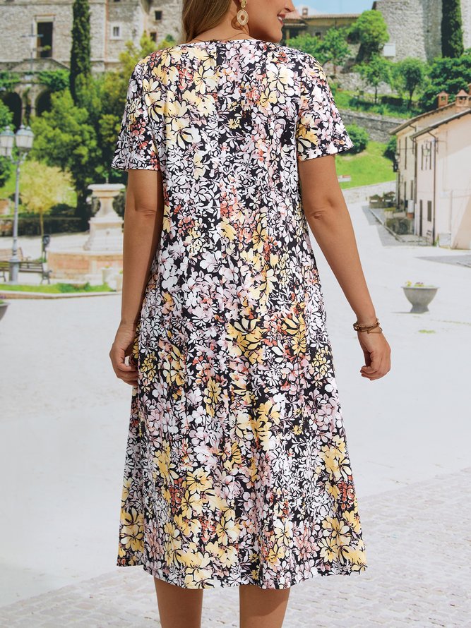 Crew Neck Floral Vacation Dress
