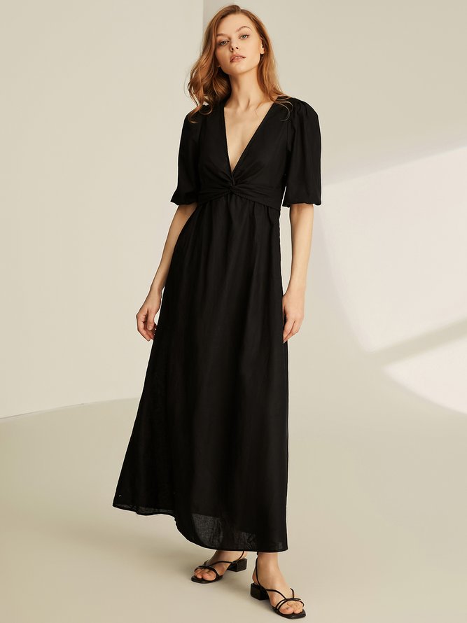 Linen Plain Regular Fit Elegant Dress