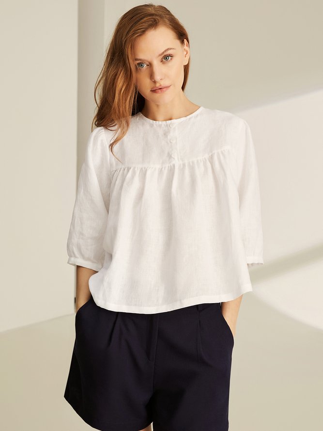 Sylvie 100% European Linen Loose Plain Shirt