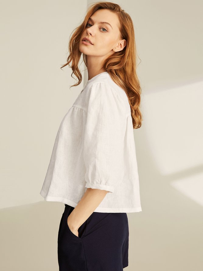 Sylvie 100% European Linen Loose Plain Shirt