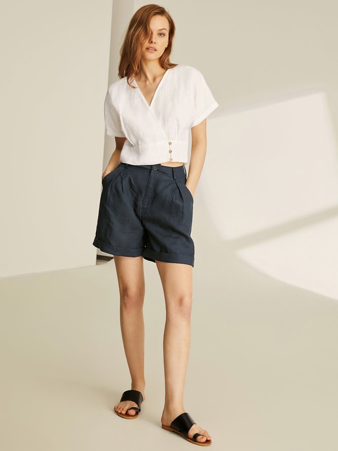 100% Linen Regular Fit Urban Plain Shorts