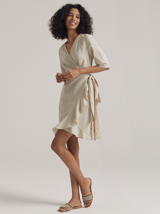 Odette Linen Cotton Wrap dress
