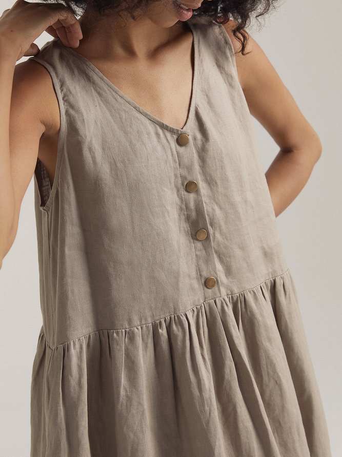 Topaz 100% Linen Button Strap Dress