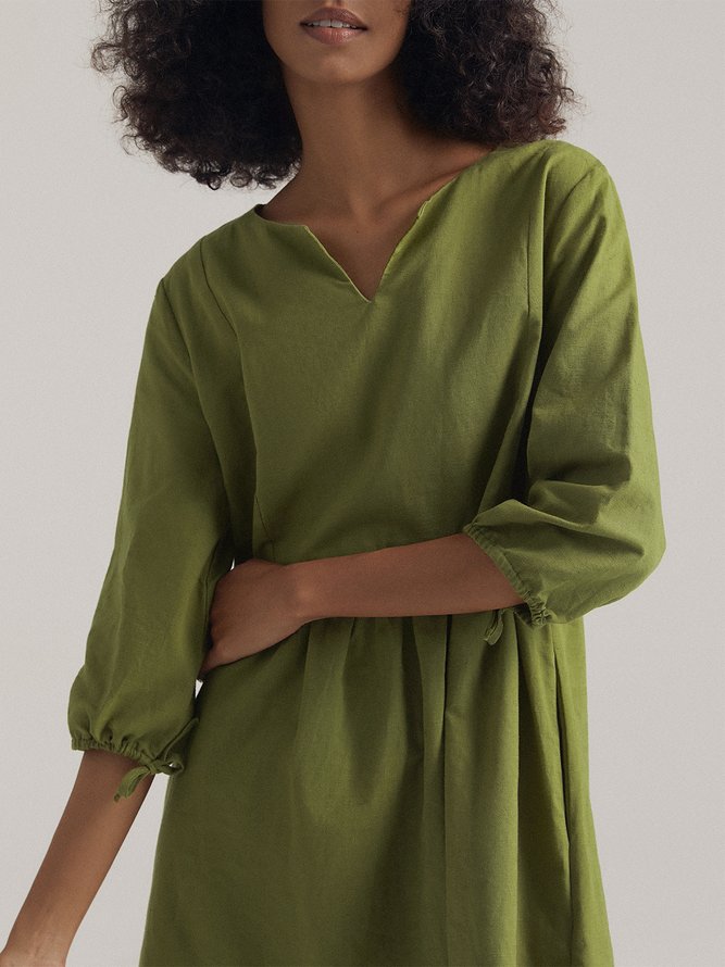 Lenore Linen Blend V Neck Avocado Green Dress