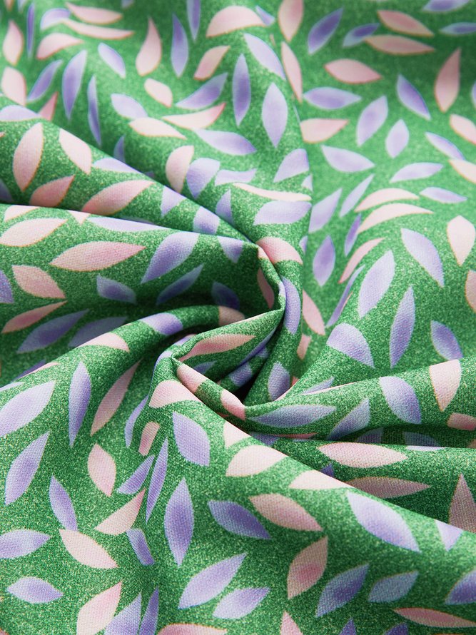 Leaves 3/4 Sleeve V Neck Printed Weaving Dress