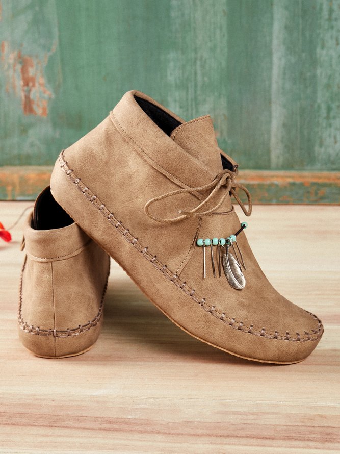 Camel All Season PU  Flat Heel Daily Ankle Ankle Boots