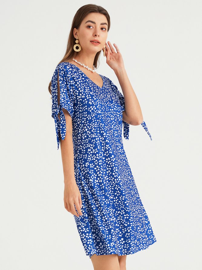 Floral V Neck Casual Vacation Loose A-Line Dress