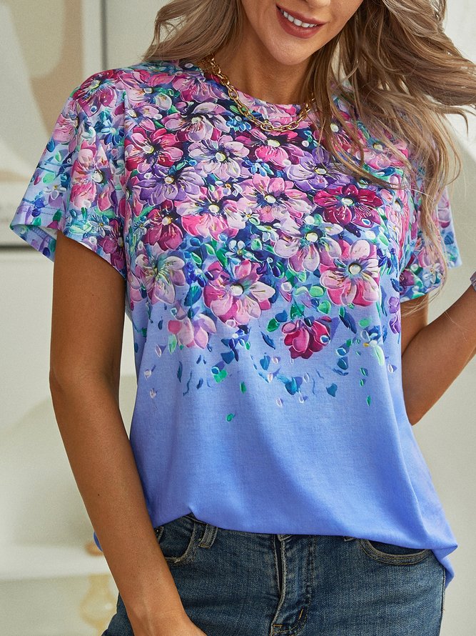 Floral Crew Neck Casual Short sleeve T-Shirt