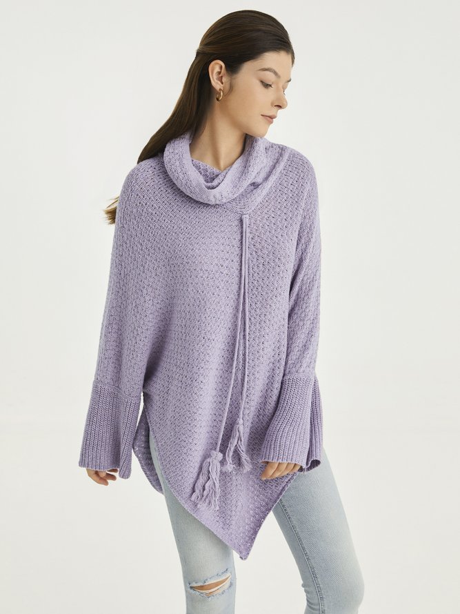 Purple Plain Long Sleeve Casual Sweater