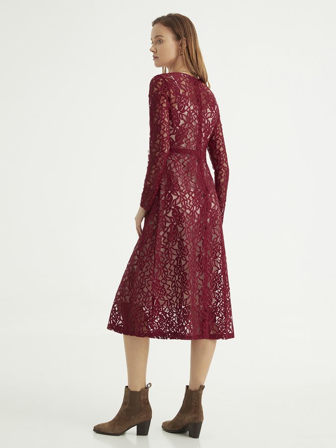 Long Sleeve Solid Elegant Midi Dress