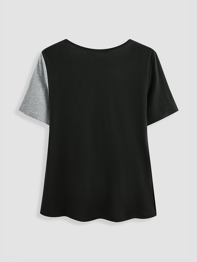 V Neck Geometric Short Sleeve T-Shirt