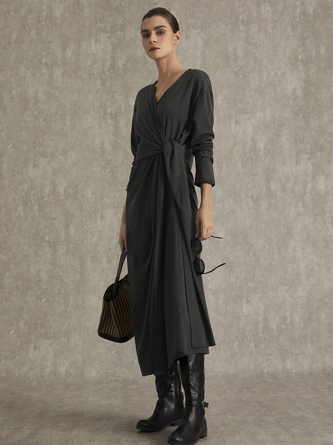 Fall Elegant Lady Date Formal Mid-weight High Stretch Knitting Dress