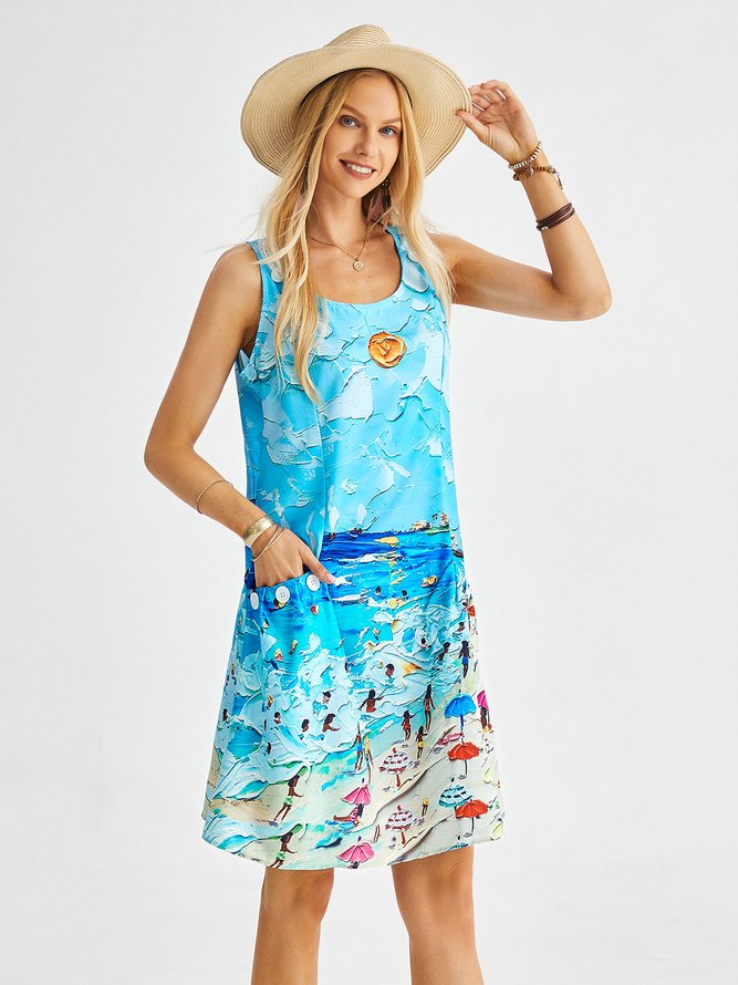 Cotton-Blend Resort U-Neck Weaving Dress