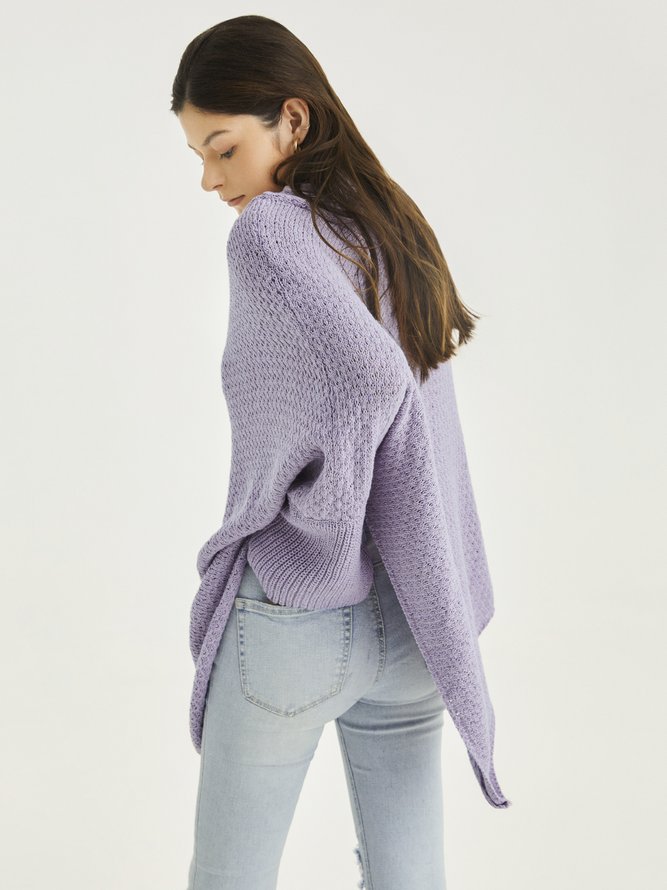 Purple Plain Long Sleeve Casual Sweater