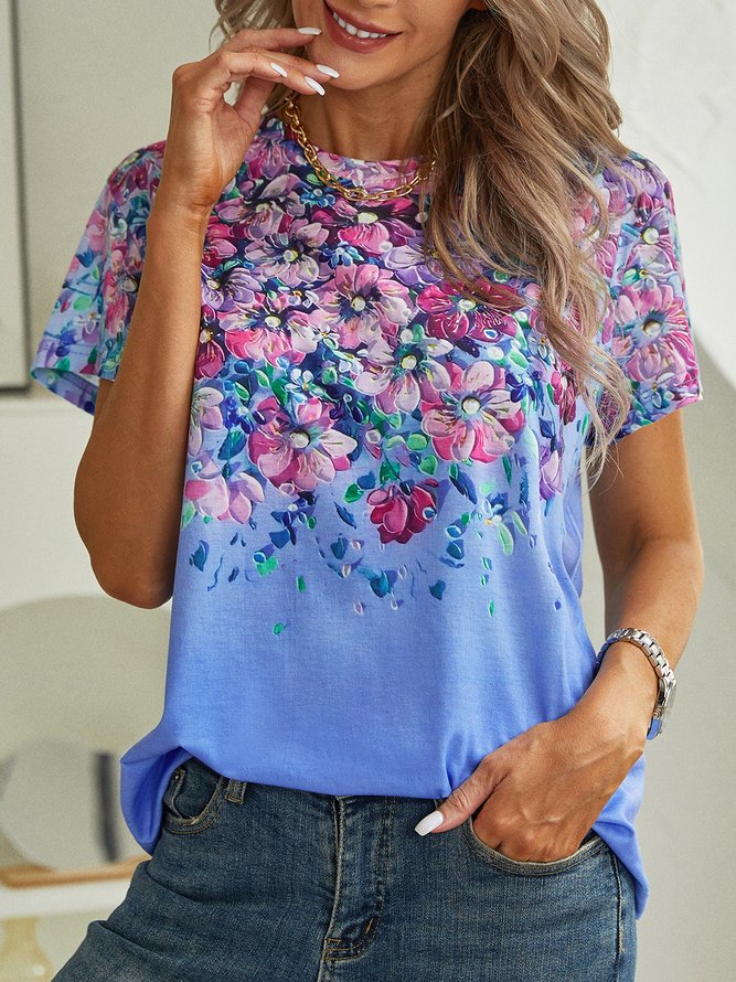 Floral Crew Neck Casual Short sleeve T-Shirt