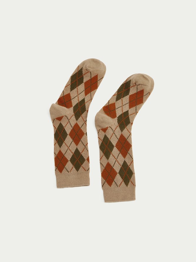 Vintage Geometric Plaid Casual Socks